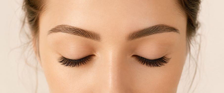 Freshly cleansed eyelash extensions with a soft, fluffy appearance in natural daylight.