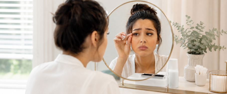 Woman checking her lash extensions in the mirror