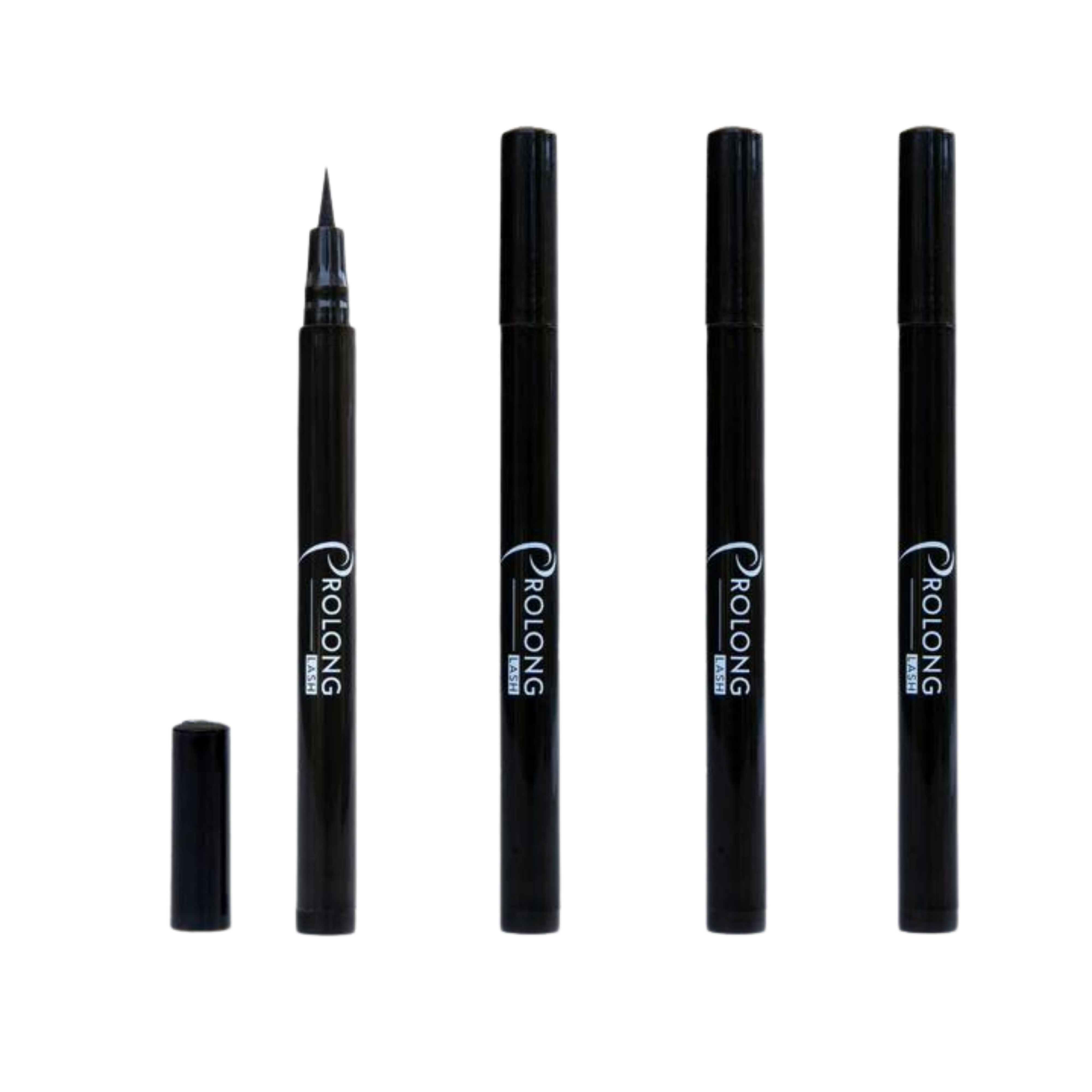 Set of black eyeliner pens with 'Prolong' branding on a white background