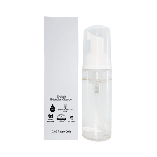 Unlabelled lash cleanser bottle and box