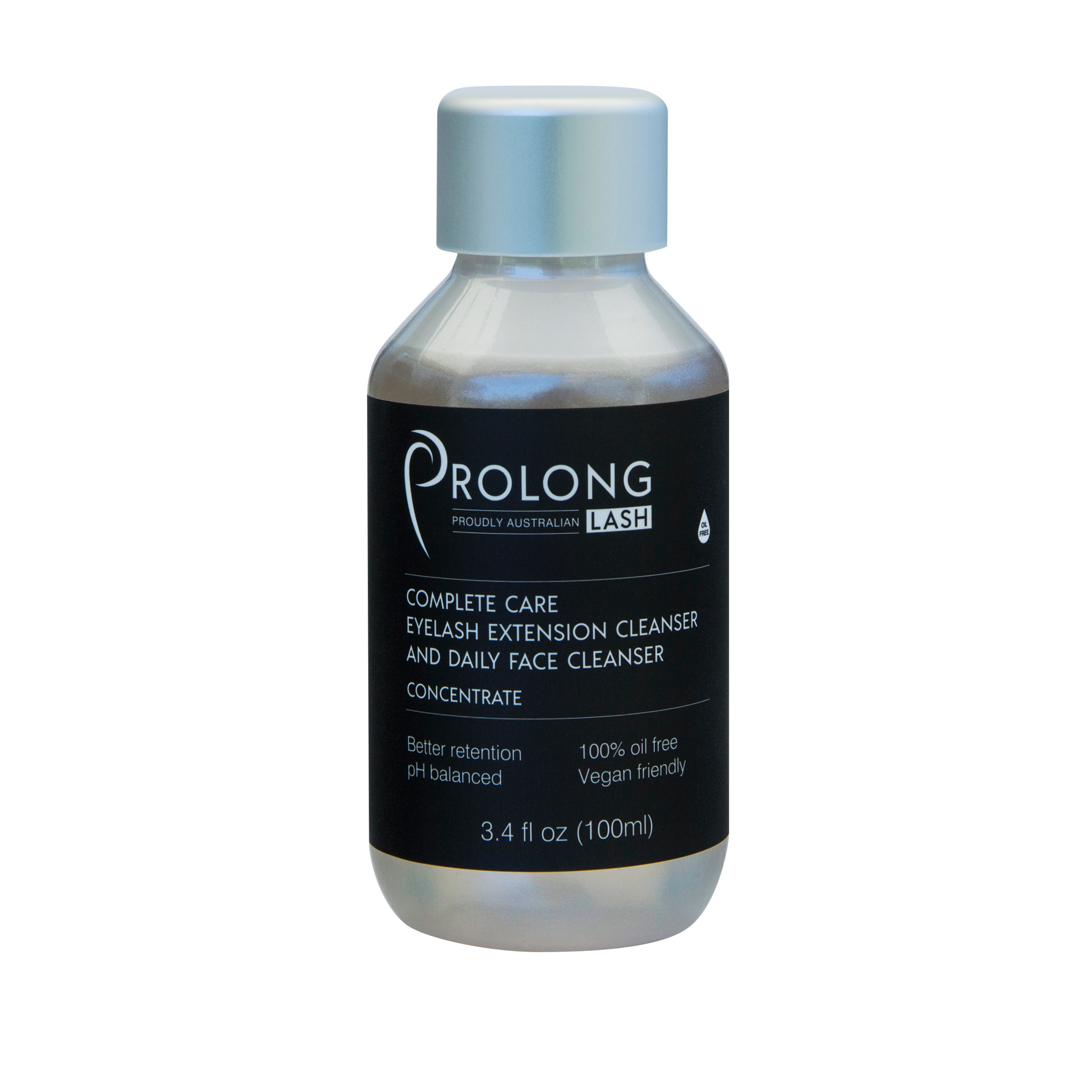 Bottle of Prolong Lash eyelash extension cleanser on a white background