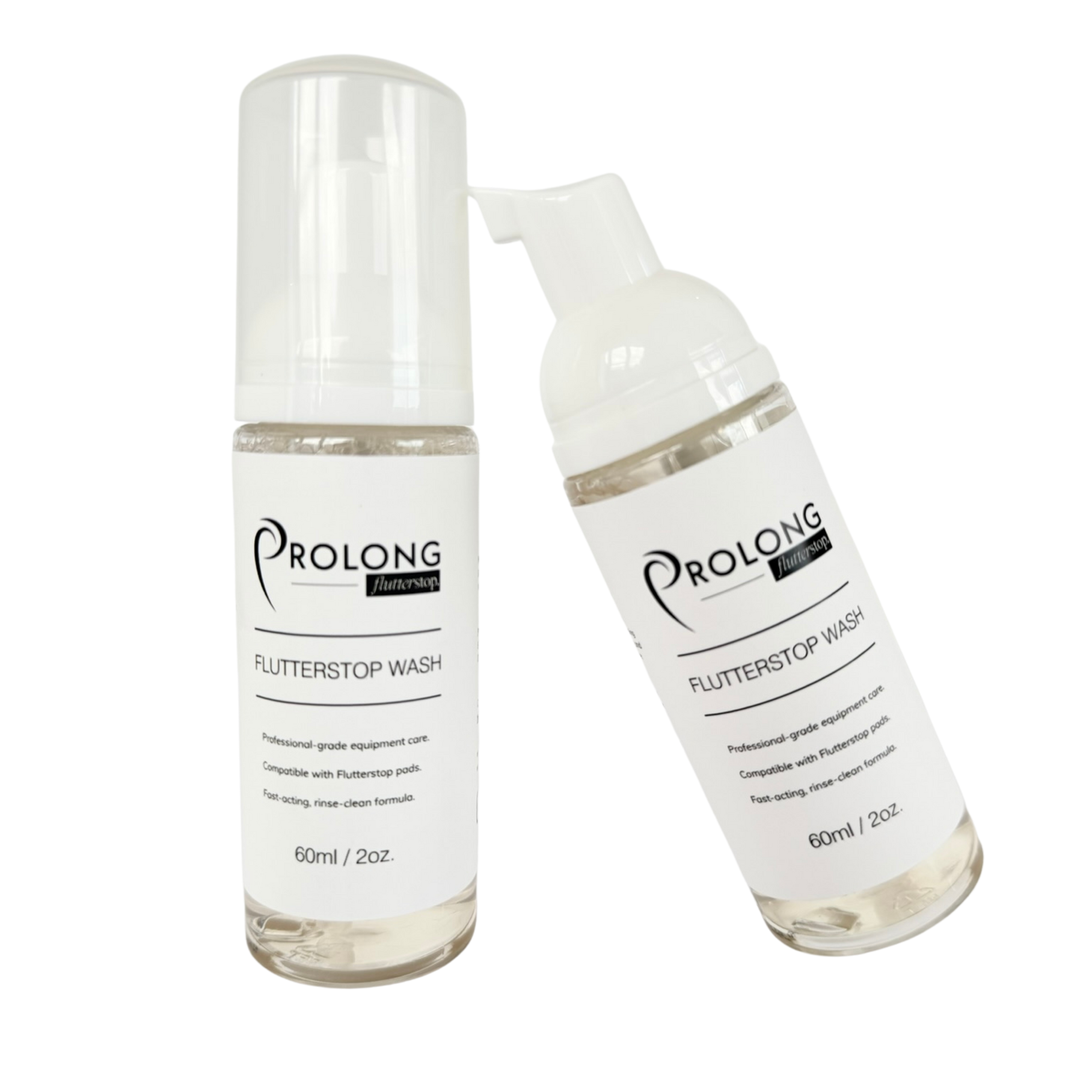 Two bottles of Prolong Flutterstop Wash on a white background