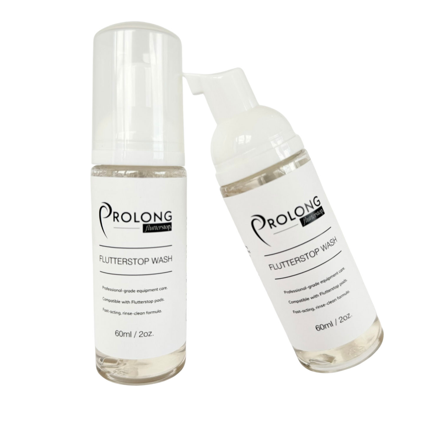 Two bottles of Prolong Flutterstop Wash on a white background